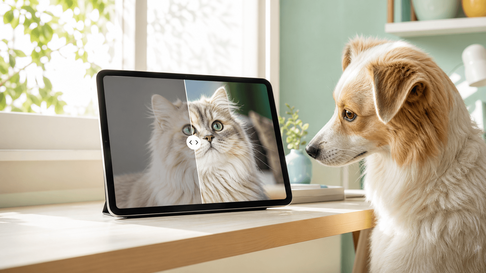 猫狗在明亮窗边呈现更清晰自然的画面